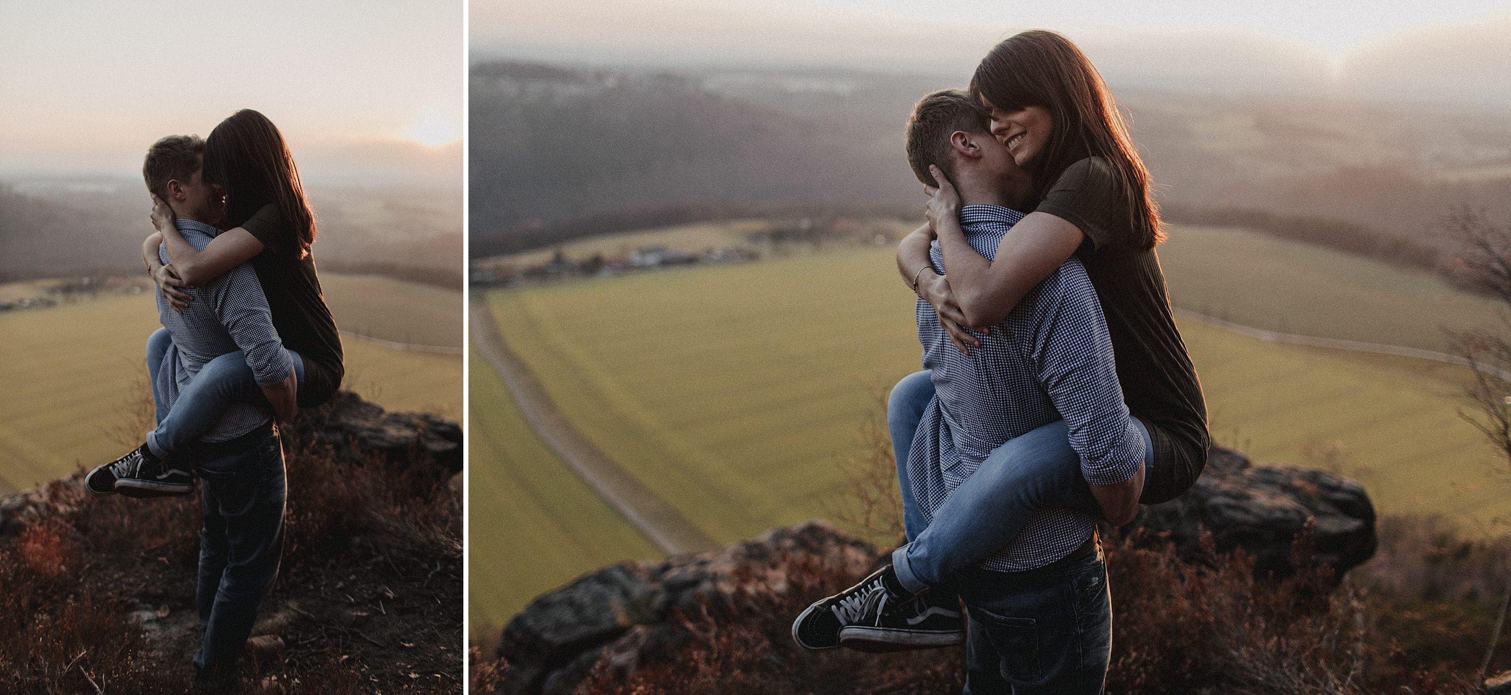 Dieses Foto ist Teil einer Fotoreportage eines Couple Shoots auf dem Lilienstein, Elbsandsteingebirge, Sächsische Schweiz. Es wurde aufgenommen von den Hochzeitsfotografen Tom und Lia aus Potsdam: Hochzeitsreportagen für tiefgründige Herzen mit analogem Herzschlag.