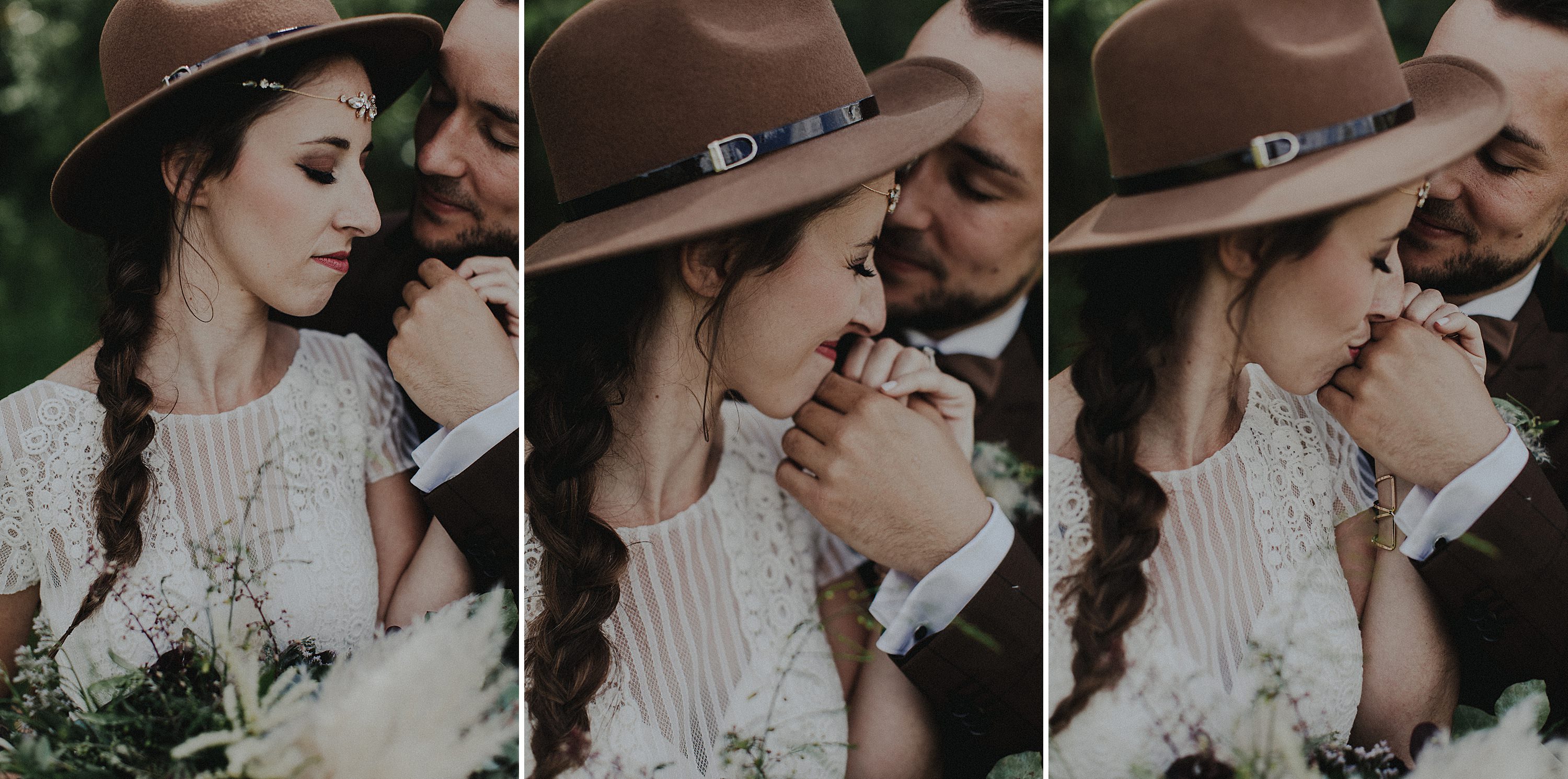 Dieses Foto ist Teil einer Hochzeitsreportage, die von den Hochzeitsfotografen Tom und Lia aus Potsdam aufgenommen wurde. Zu sehen ist das Brautpaar während des Brautpaar-Shootings in einem satt grünem Feld bei strahlendem Sonnenschein.